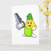 Carte Ananas coiffeur avec ciseaux et rasoir (Fleur jaune)