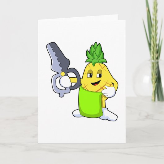 Carte Ananas comme coiffeur avec ciseaux et razor (Devant)