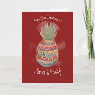 Carte ananas de Noël en rouge foncé