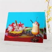Carte Ananas et crème glacée avec un smoothie de fruits (Fleur jaune)