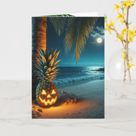 Carte Ananas Halloween Sur Une Plage (Fleur jaune)