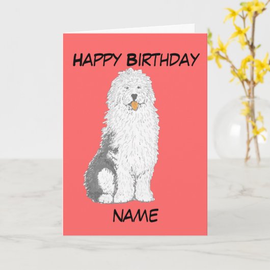 Carte Ancien anglais Sheepdog Birthday Cards, ajouter du (Fleur jaune)