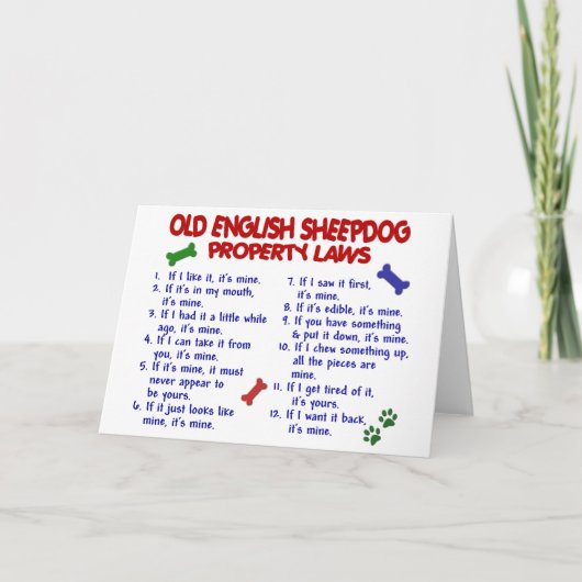 Carte ANCIEN ANGLAIS SHEEPDOG, propriété Lois 2 (Devant)