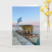 Carte Ancien bateau de pêche drapeau grec Zakynthos Grèc (Fleur jaune)