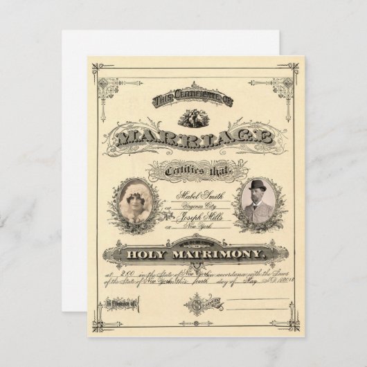 Carte Ancien Certificat de Mariage (Devant / Derrière)