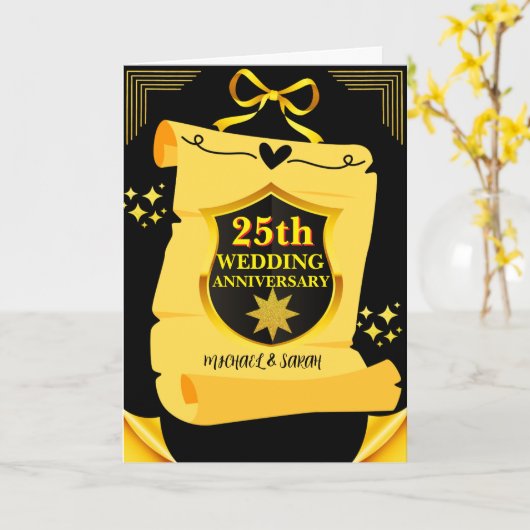 Carte Ancien défilement Noir & Objectif 25e anniversaire (Fleur jaune)