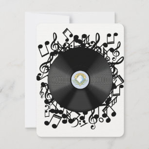 Carte Ancien disque vinyle et notes de musique