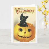 Carte Ancien Halloween Jack-o-lanterne, chat noir (Fleur jaune)