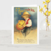 Carte Ancien Halloween, le garçon fait Jack-o-lanterne (Fleur jaune)