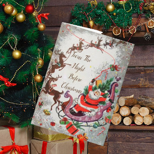 Carte Ancien Père Noël Vintage rouge Flying Reindeer Sle