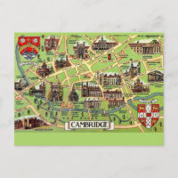 Carte ancienne de Cambridge sur carte postale