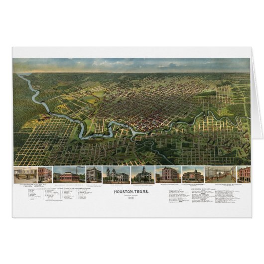 Carte ancienne de Houston, Texas avec la rivière B (Devant horizontal)