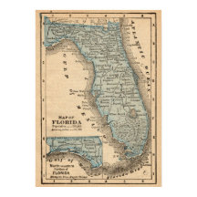 Carte ancienne de l'État de Floride Affiche 20x28
