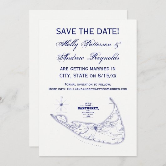 Carte ancienne de l'île de Nantucket MA Bleu marin (Devant / Derrière)