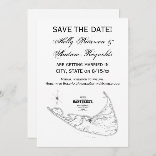 Carte ancienne de l'île de Nantucket MA Noir (Devant / Derrière)