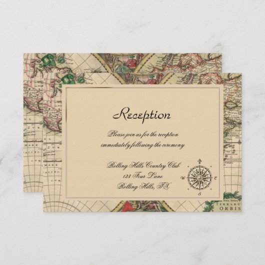 Carte ancienne du monde de réception de mariage (Devant / Derrière)