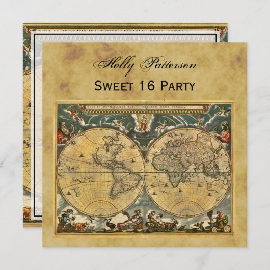 Carte ancienne du monde, fond en détresse SQ Sweet (Devant / Derrière)