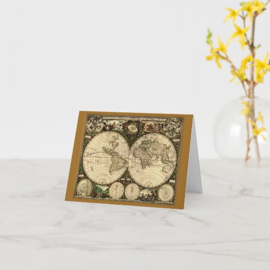 Carte ancienne du monde sur carte de note (Fleur jaune)