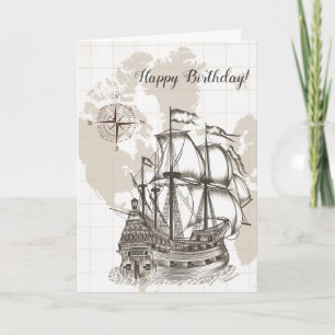 Carte ancienne et carte de voeux de bateau à voile