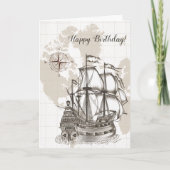 Carte ancienne et voilier pour un anniversaire (Devant)