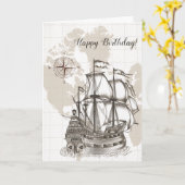 Carte ancienne et voilier pour un anniversaire (Fleur jaune)