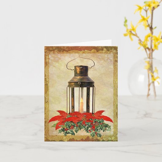 Carte Ancienne lanterne dans le cadre Noël (Fleur jaune)