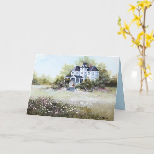 Carte Ancienne Maison Victorienne Avec Chats Rustique Ca (Fleur jaune)