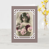 Carte Ancienne Petite Fille Avec Fleurs (Fleur jaune)