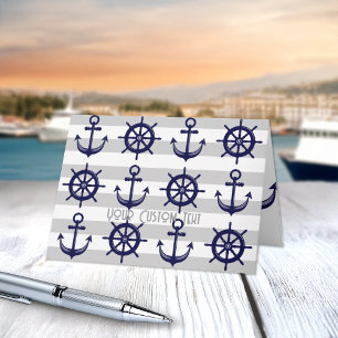 Carte Ancre Bleue Marine Roue de Bateau Rayé Gris Nautic