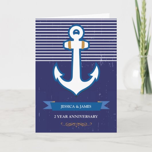 Carte Ancre de 2e année Anniversaire Mariage nautique (Devant)