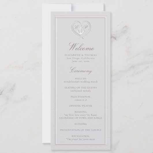 Carte Ancre nautique Crest Crest Classic Wedding Program (Devant)