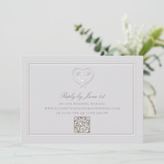Carte Ancre nautique Crest Formel QR Mariage Réponse (Debout devant)