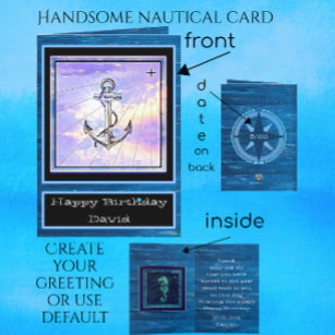 Carte Ancre nautique et Seahorse Joyeux anniversaire