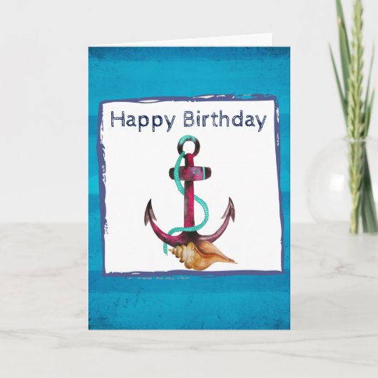 Carte Ancre Rose Avec Corde Et Coquillages Anniversaire (Devant)