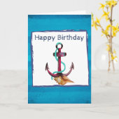 Carte Ancre Rose Avec Corde Et Coquillages Anniversaire (Fleur jaune)