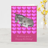 Carte Âne gris mignon sur coeur rose anniversaire (Fleur jaune)