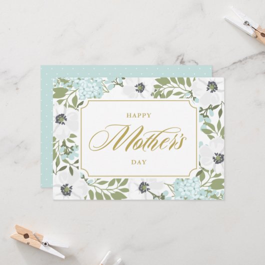 Carte Anémones Bleu Floral Bonne fête des mères (Devant/Arrière en situation)