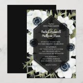 Carte Anemones Botanical Black and White Wedding Invite (Devant / Derrière)