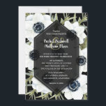 Carte Anemones Botanical Black and White Wedding Invite<br><div class="desc">Élégante fleur d'anémone noir et blanc et aquarelle feuille sur un arrière - plan noir, vos détails de cérémonie mariage en lettrage blanc chic sur une entrée de diamant noir transparent. Modifiez l'arrière - plan de base noire en n'importe quelle couleur pour correspondre à votre thème mariage. COORDINATION des articles...</div>
