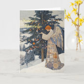 Carte Ange dans un paysage enneigé Noël (Fleur jaune)