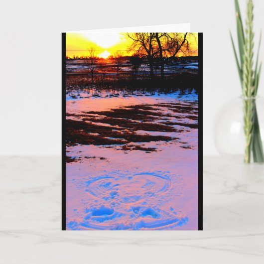 Carte Ange de neige au coucher du soleil pensant à vous (Devant)