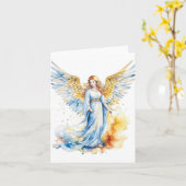 Carte Ange de Noël D - Aquarelles et stylo (Fleur jaune)