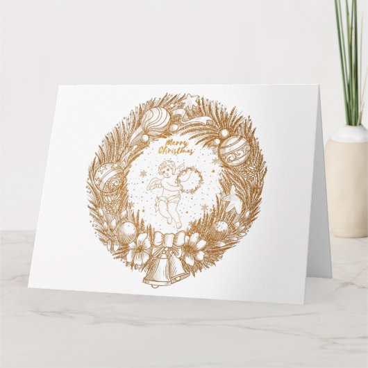 Carte Ange de Noël d'or-couronne-Joyeux Noël (Devant)