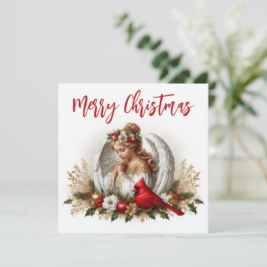 Carte Ange de Noël et cardinal (Debout devant)