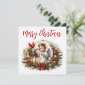 Carte Ange de Noël et cardinaux (Debout devant)