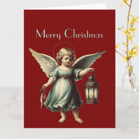 Carte Ange de Noël et lanterne (Fleur jaune)