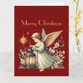 Carte Ange de Noël et lanterne (Fleur jaune)