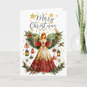 Carte Ange de Noël et lanternes illuminées Joyeux Noël