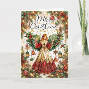 Carte Ange de Noël et lanternes illuminées Joyeux Noël