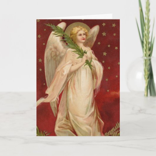 Carte Ange de Noël victorien de l'or rouge (Devant)